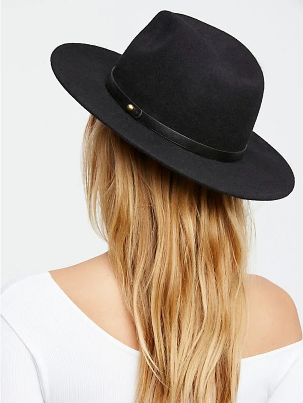 Free People Black Felt Wide-Brim Fedora with Leather Band